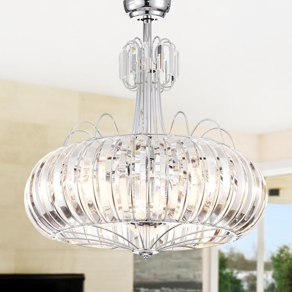 Warehouse Of Tiffany 28 in. Bellamy 6-Light Lighted Ceiling Fan Fandelier with Crystal Shade, Chrome CFL-8392CH - main